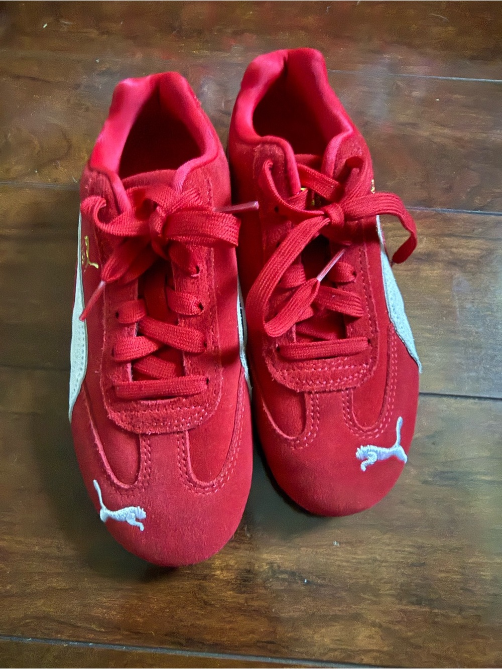 Puma Kids Red Suede Sneakers with White Formstrip